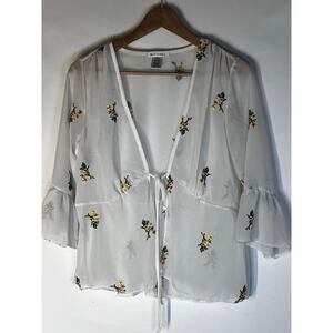 Miley + Molly Sheer Women's wrap around with front tie Blouse size L Pre-Owned